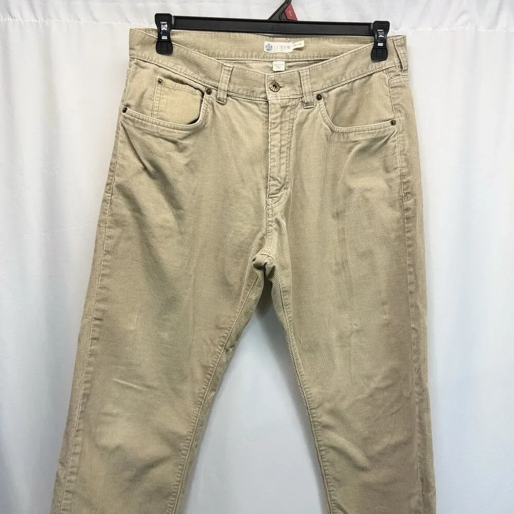 J Crew Corduroy Pants Mens 33x32  Brown Tan Straight Preppy Casual Academia
